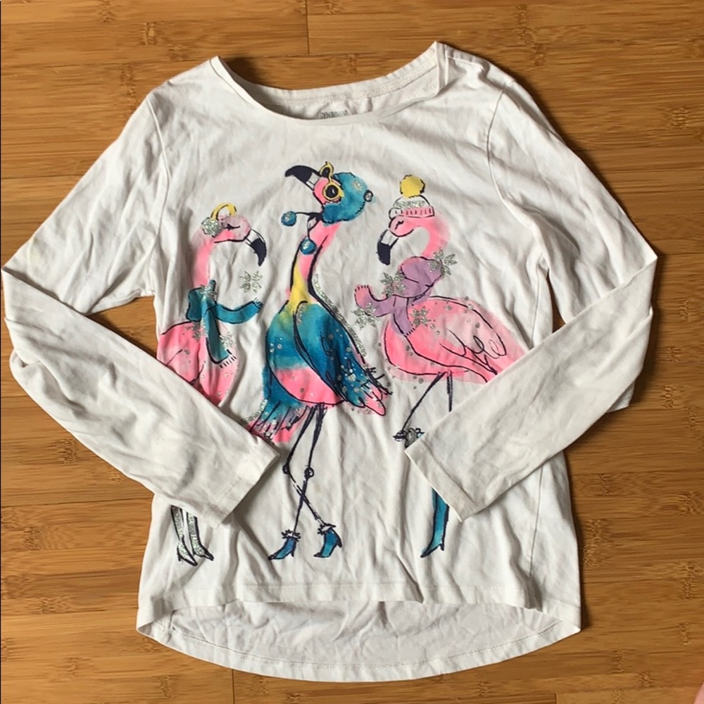 Flamingo Long Sleeve White Shirt